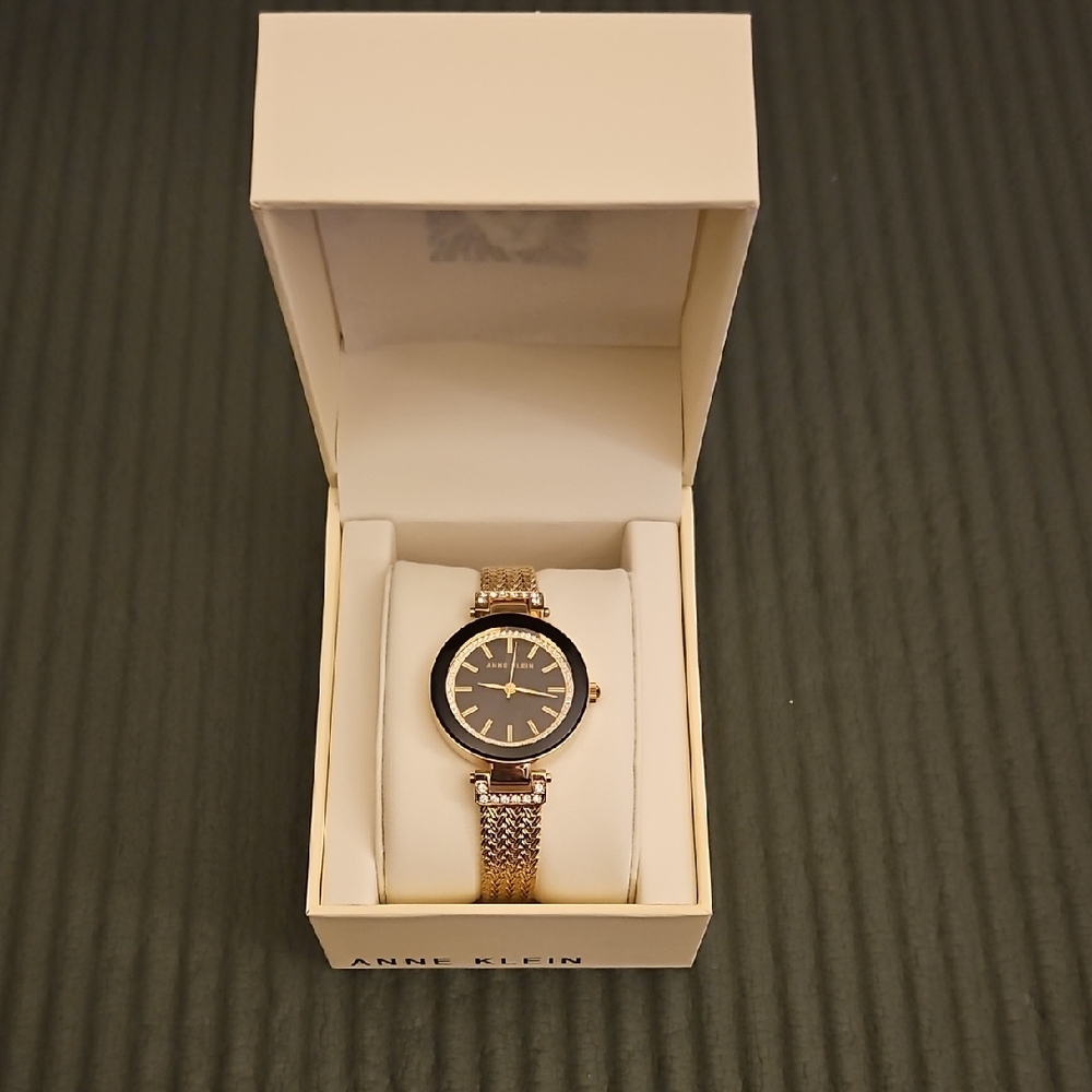 Anne Klein Black Dial Gold Bracelet Watch